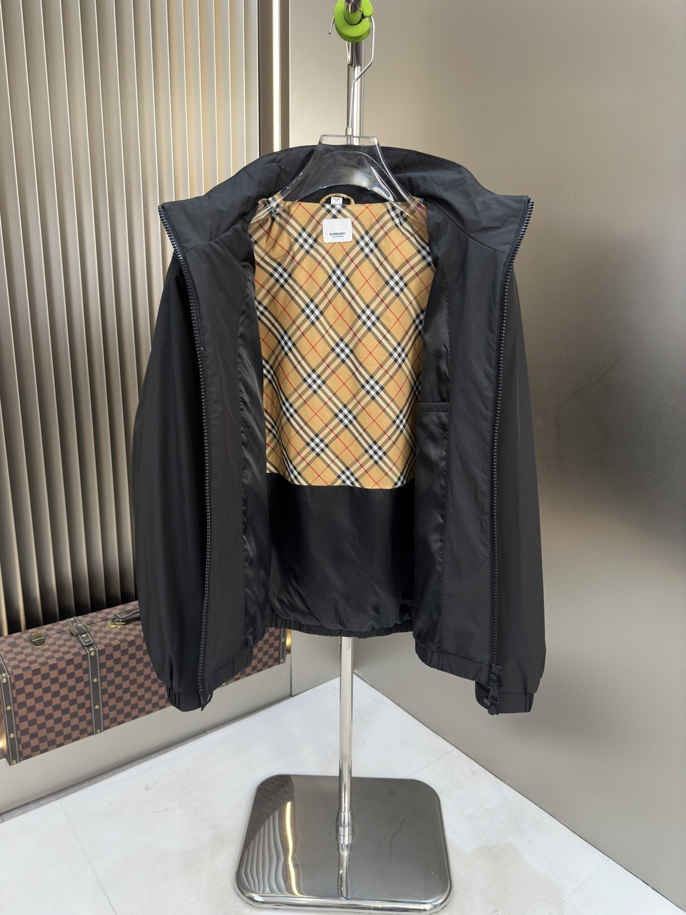 Burberry Hooded Checked-Lining Zip Jacket