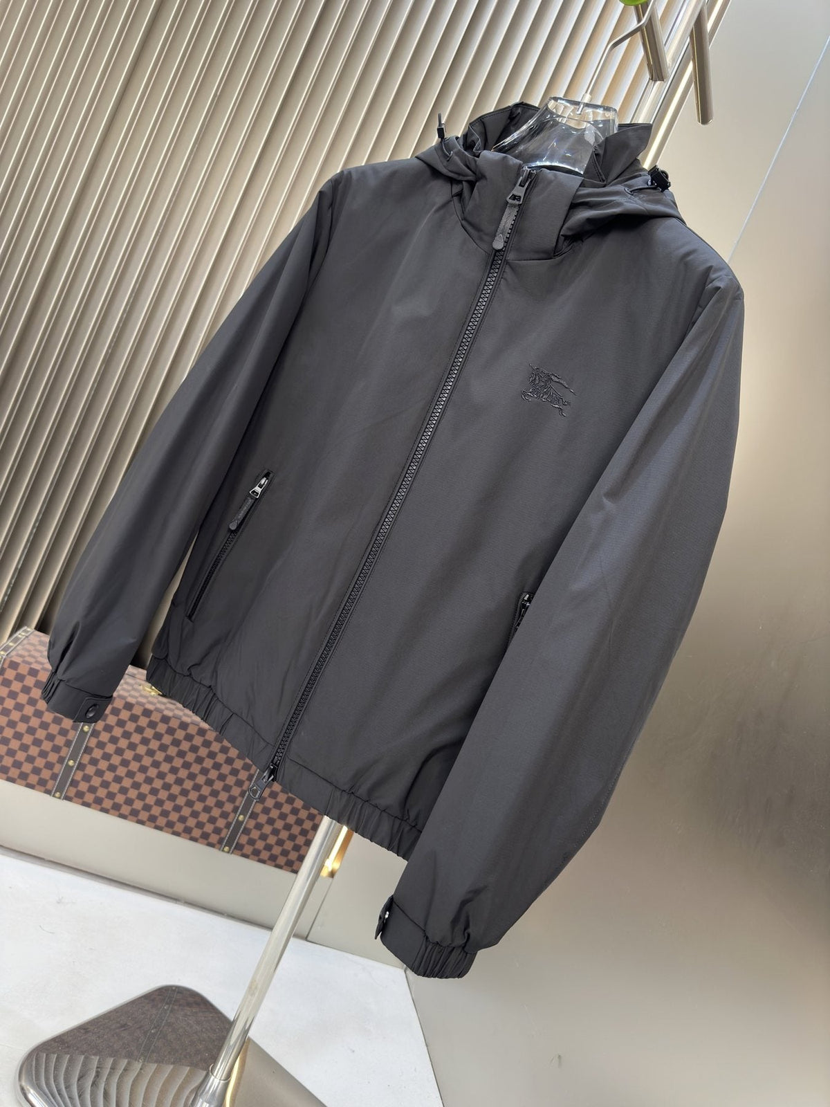 Burberry Hooded Checked-Lining Zip Jacket