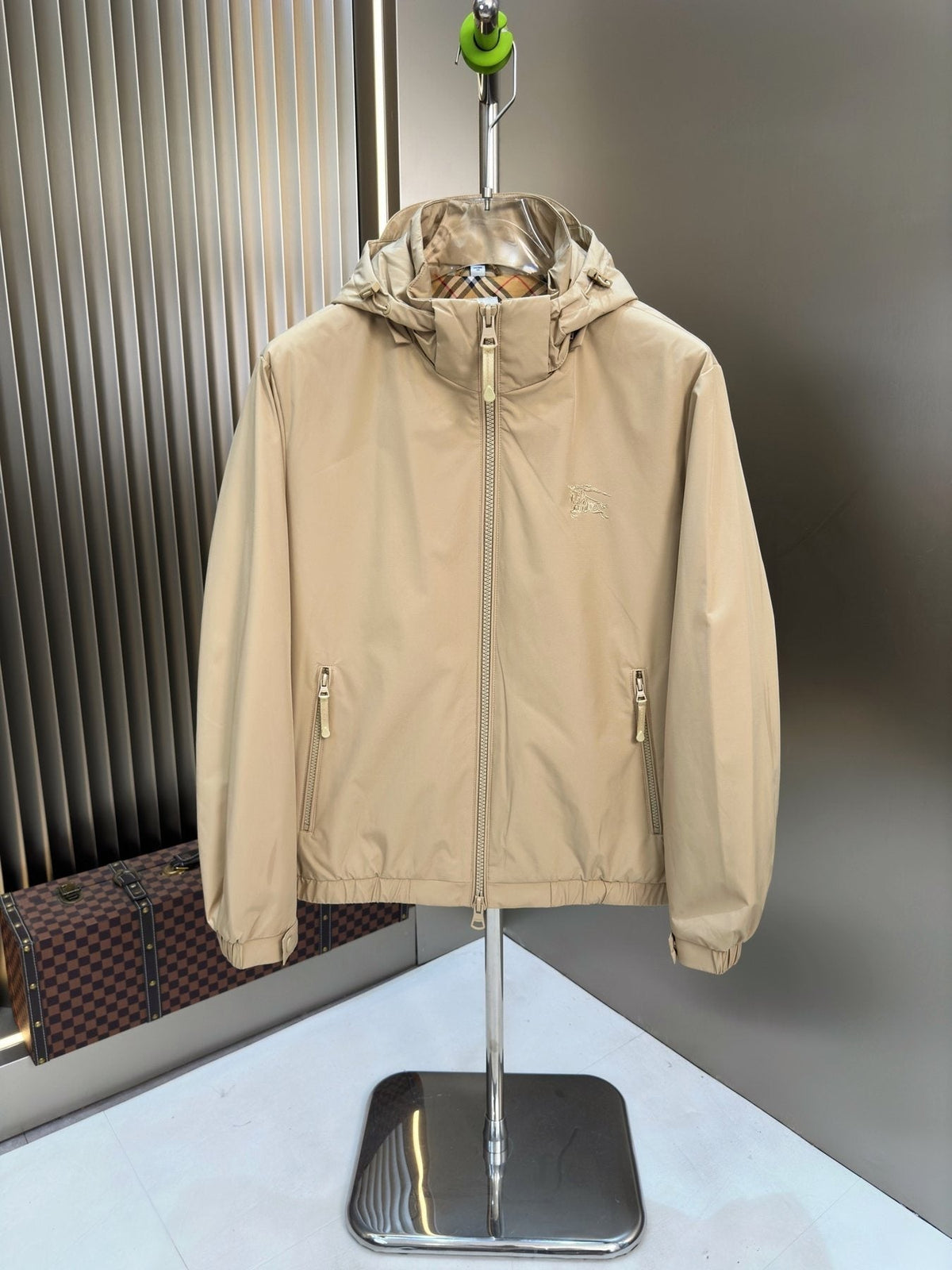 Burberry Hooded Checked-Lining Zip Jacket