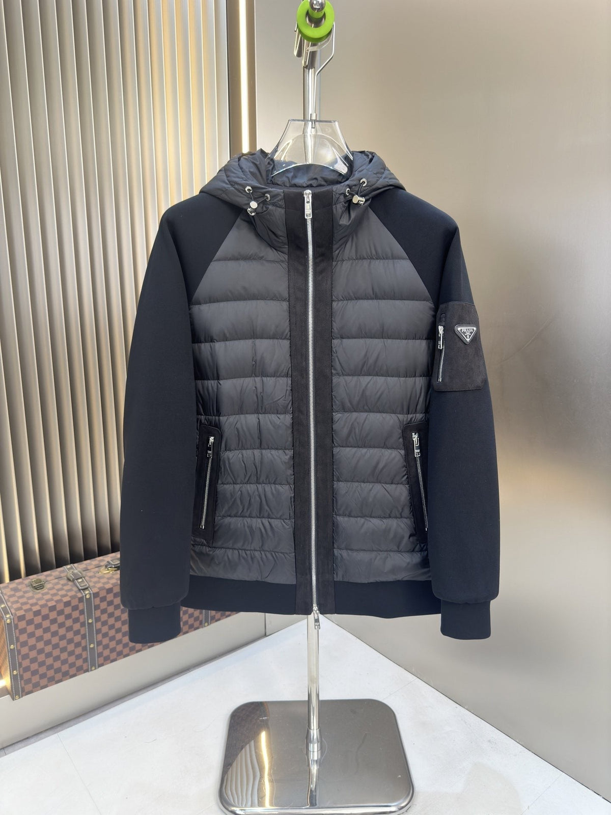 Prada Black Hooded Quilted Puffer Jacket