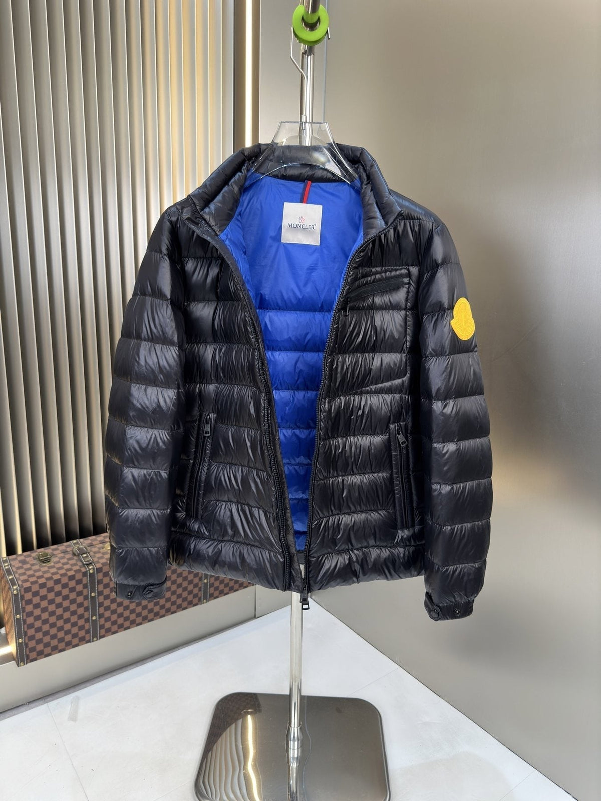 Moncler Black Quilted Puffer Coat with Contrast Lining