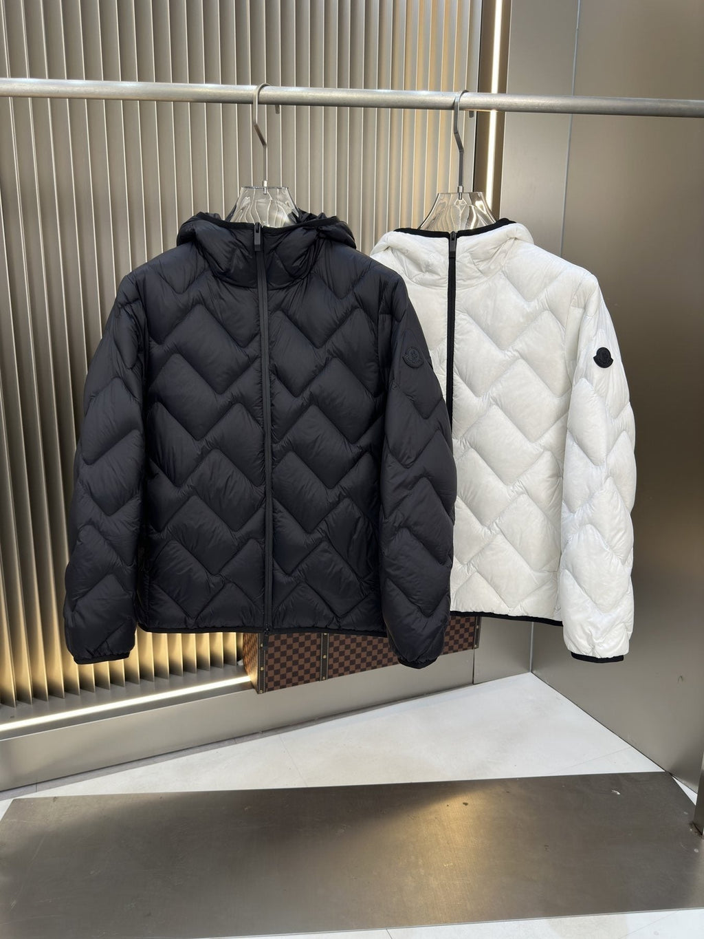 Moncler Chevron-Quilted Hooded Puffer Coat