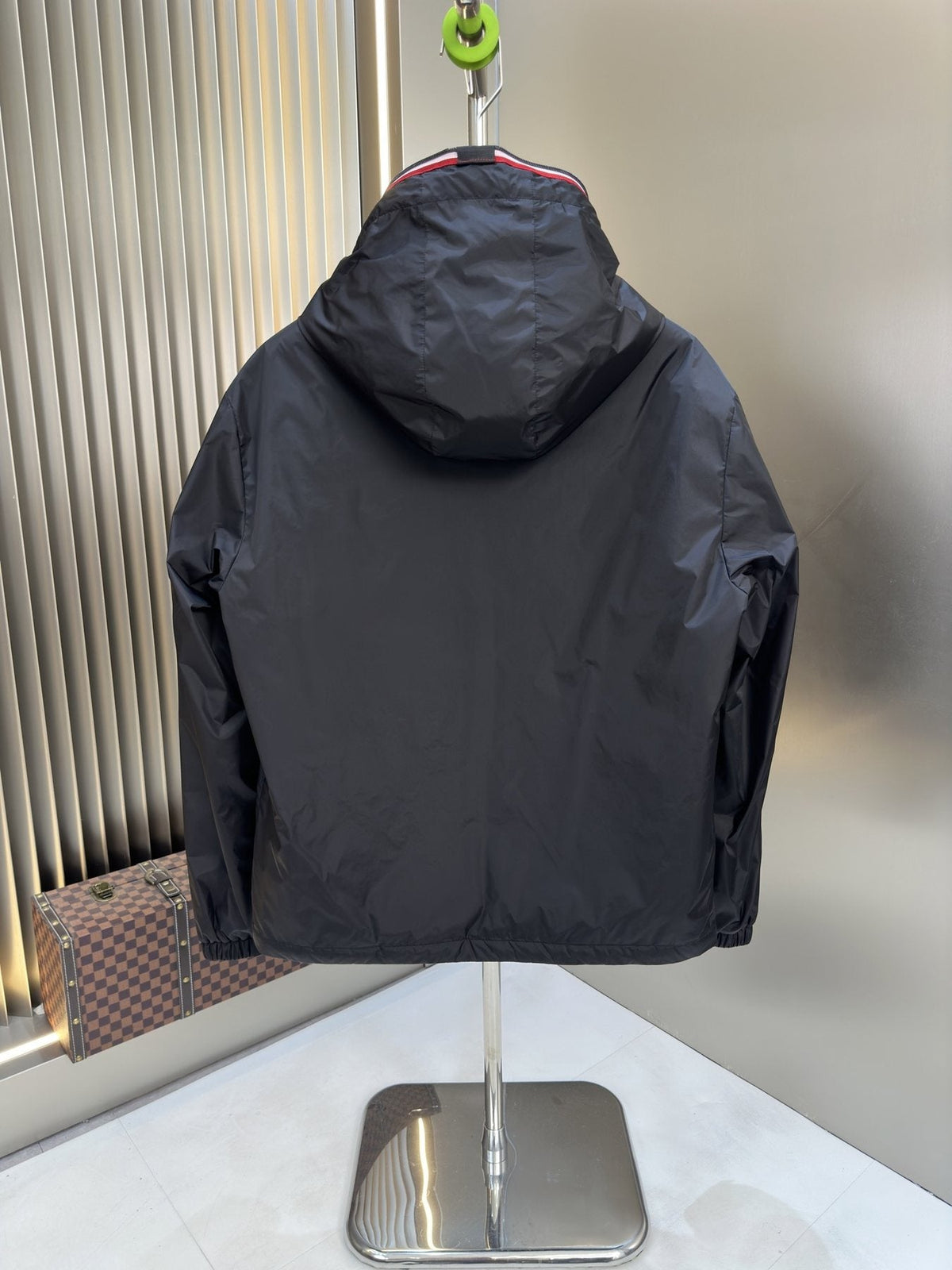 Moncler Black Hooded Contrast Zip Coat