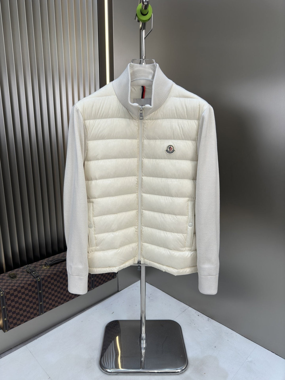 Moncler Quilted Knit-Sleeve Zip Jacket