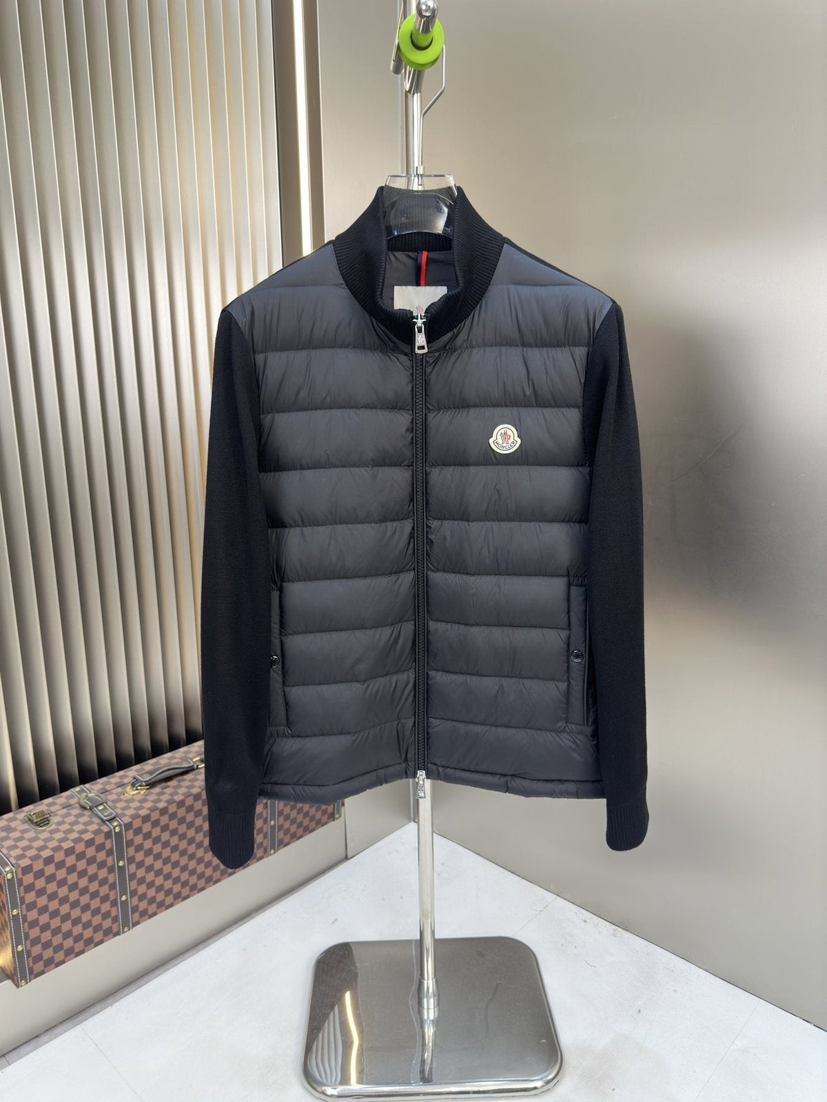 Moncler Quilted Knit-Sleeve Zip Jacket