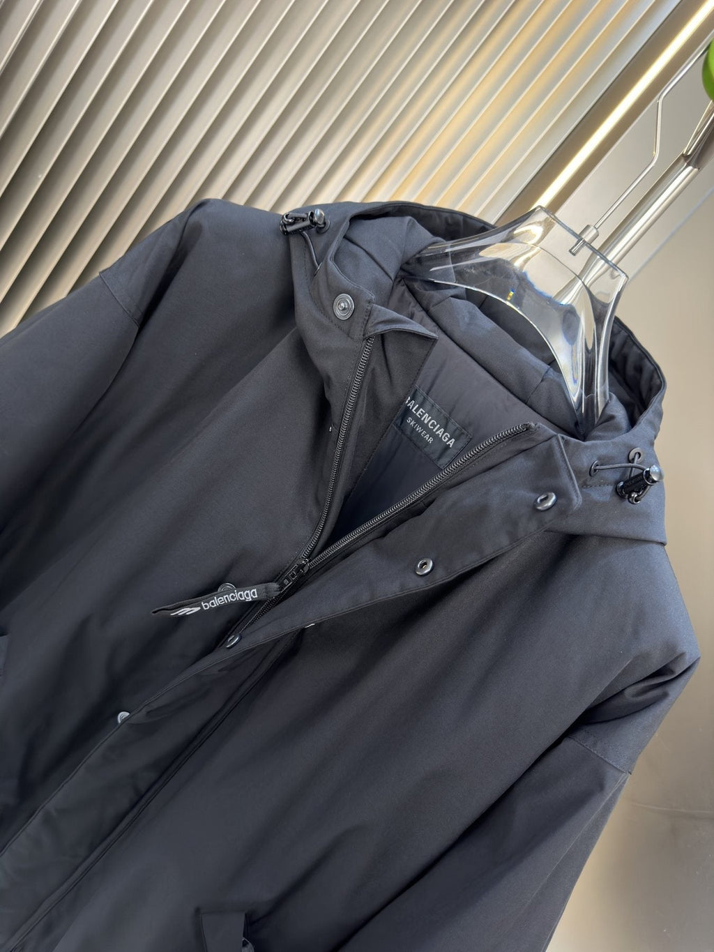 Balenciaga Black Hooded Insulated Zip-Front Coat