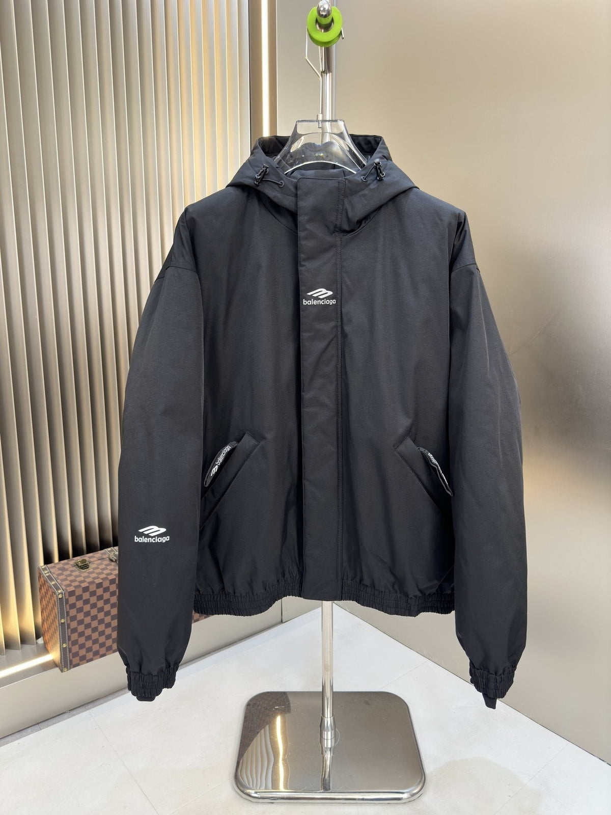 Balenciaga Black Hooded Insulated Zip-Front Coat