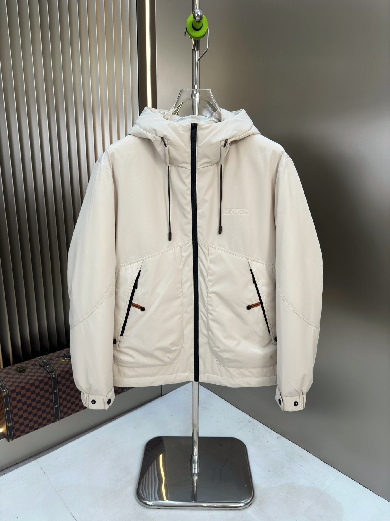 Zegna Hooded Puffer Coat with Orange Lining