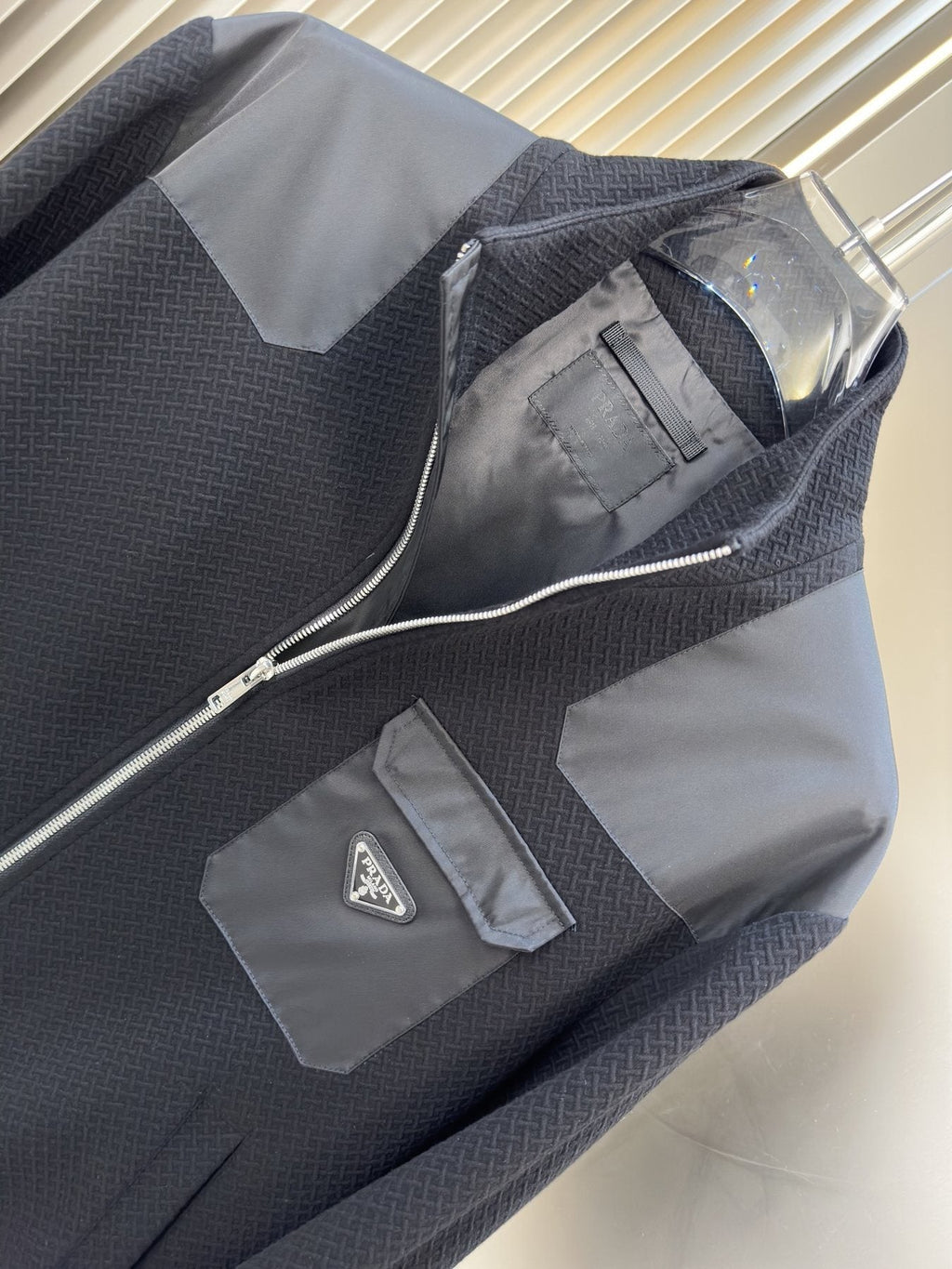 Prada Black and Gray Panel Zip-Front Jacket