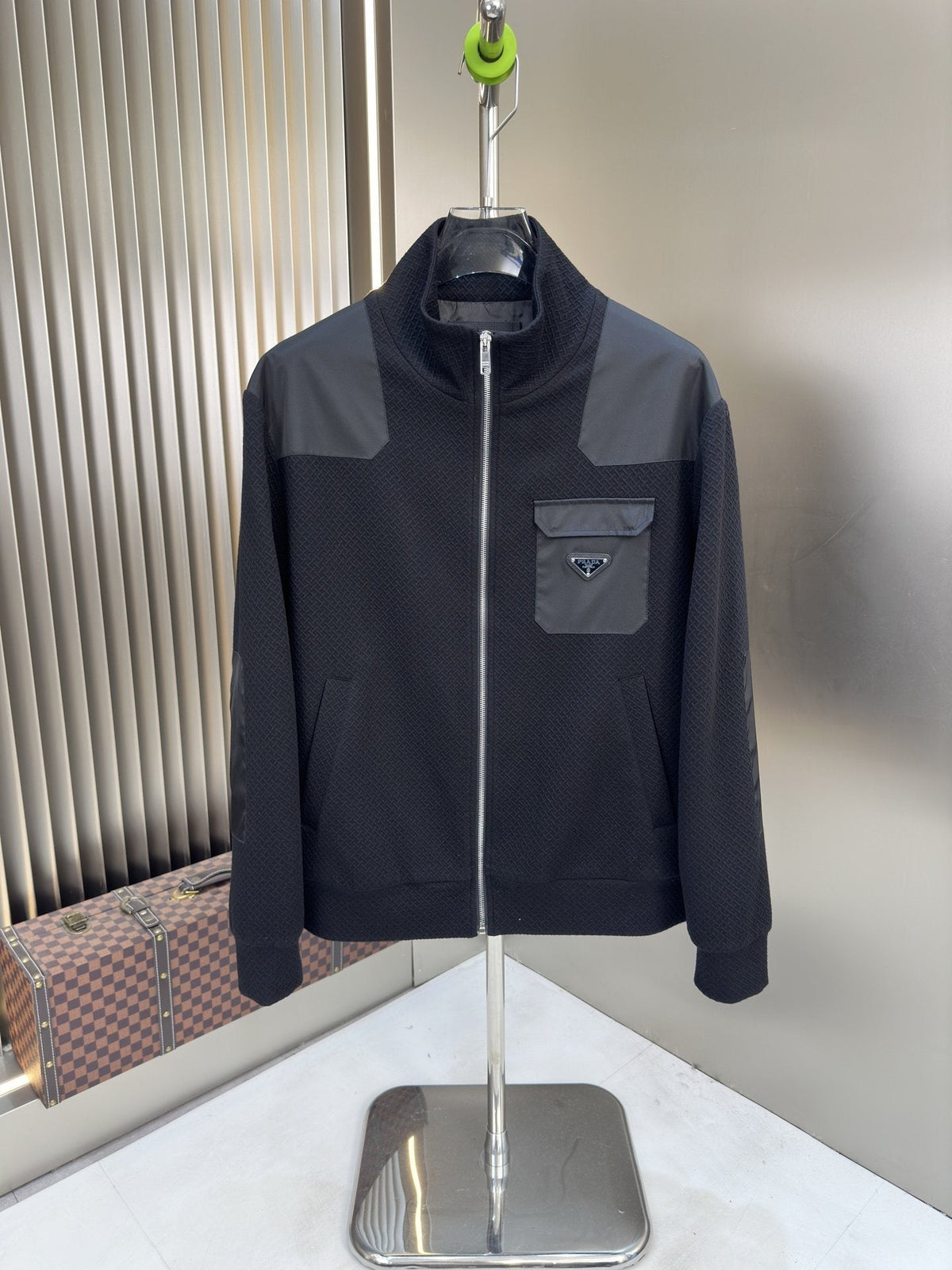 Prada Black and Gray Panel Zip-Front Jacket