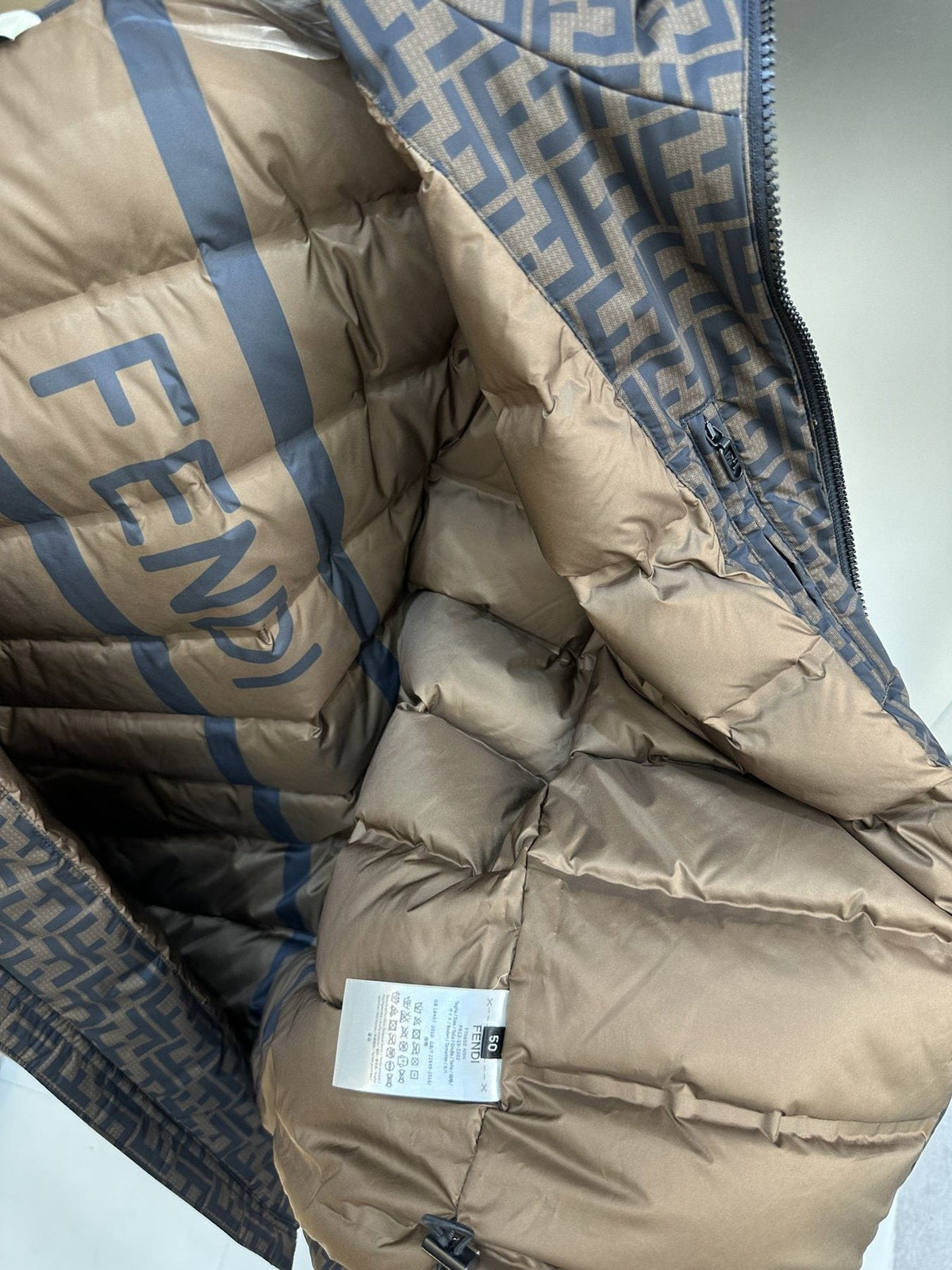 Fendi Brown Monogram Hooded Puffer Jacket