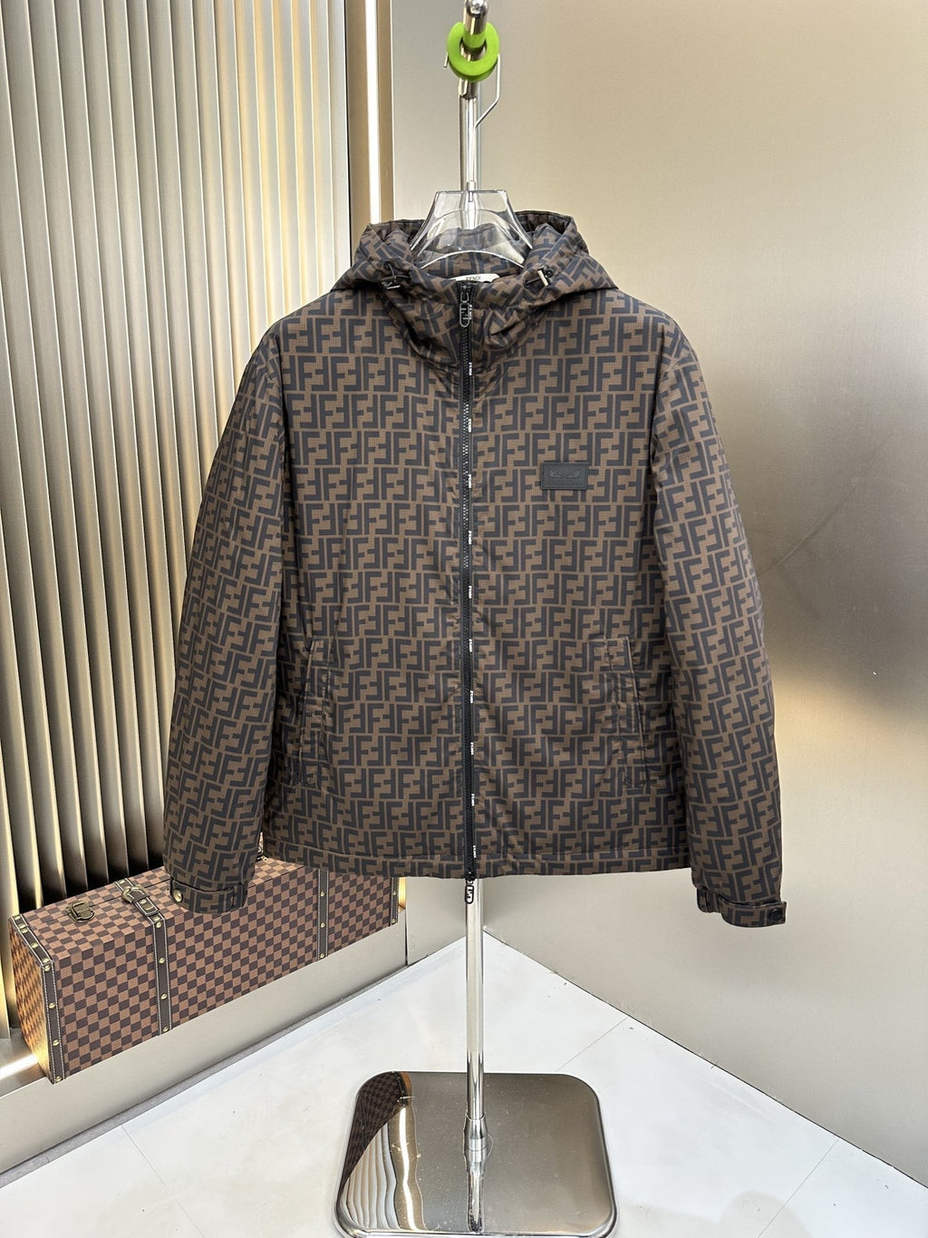 Fendi Brown Monogram Hooded Puffer Jacket