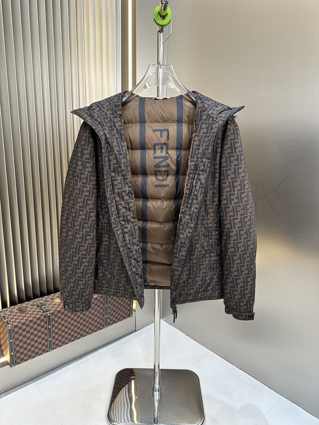 Fendi Brown Monogram Hooded Puffer Jacket