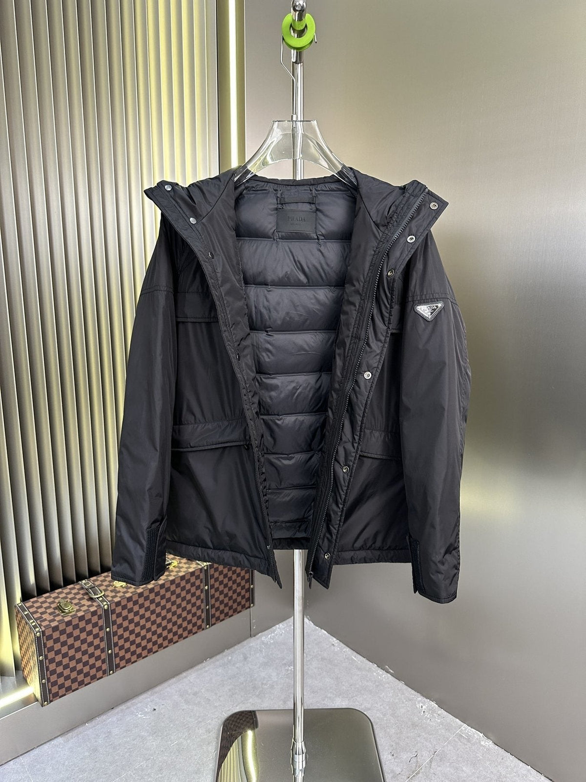 Prada Black Hooded Quilted Puffer Jacket