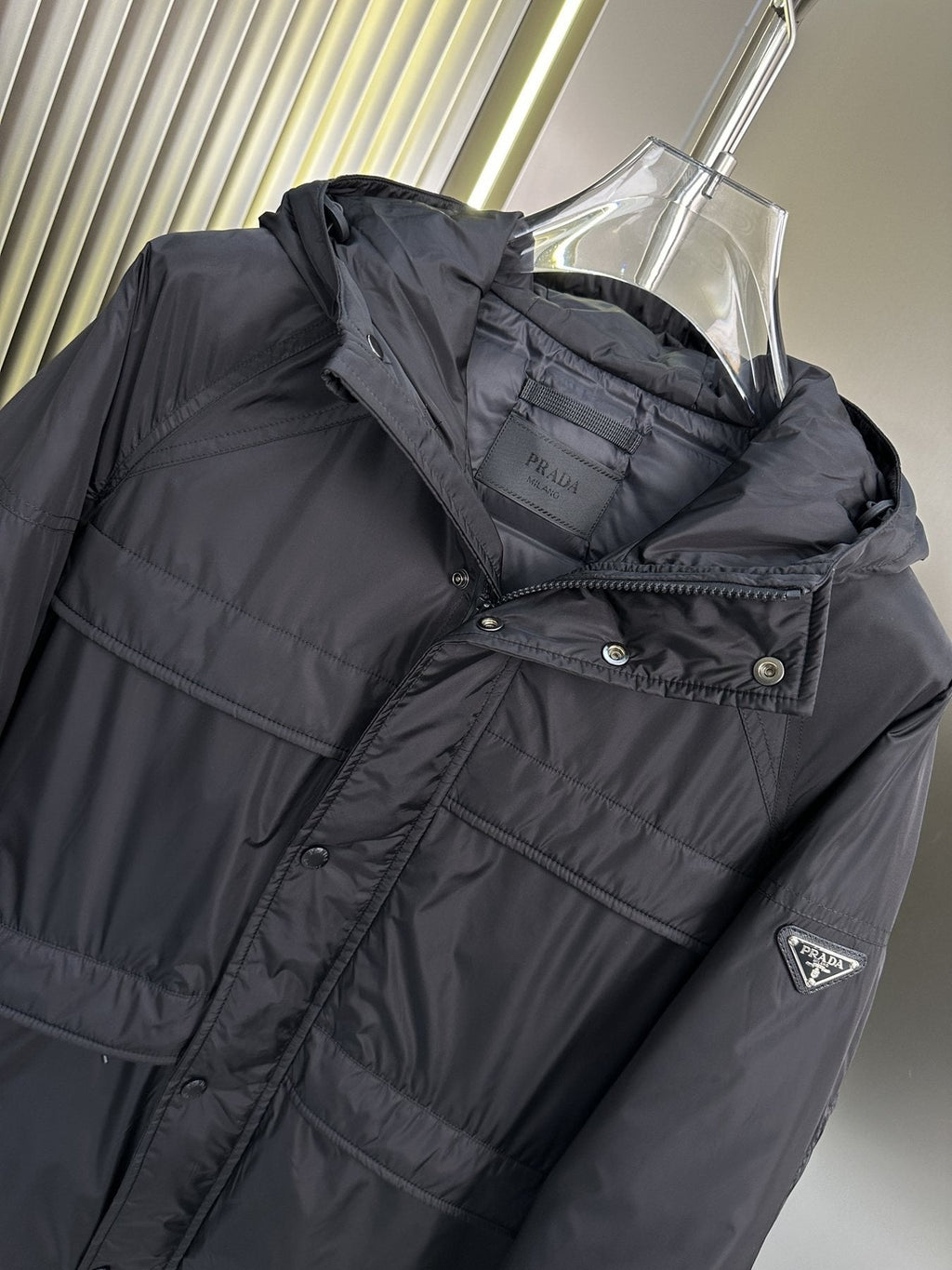 Prada Black Hooded Quilted Puffer Jacket