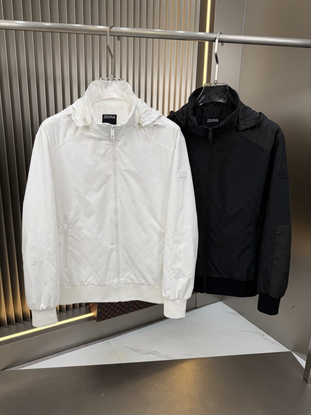 Zegna Hooded Tonal Pattern Zip Jacket