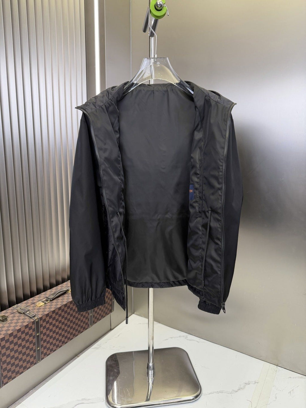 LV Hooded Monogram-Panel Zip-Front Jacket