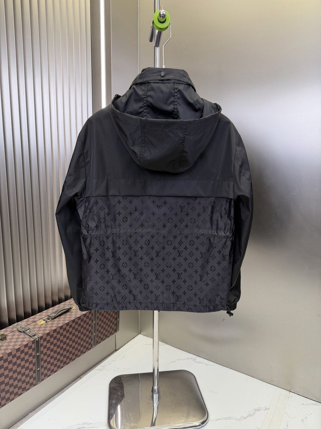 LV Hooded Monogram-Panel Zip-Front Jacket