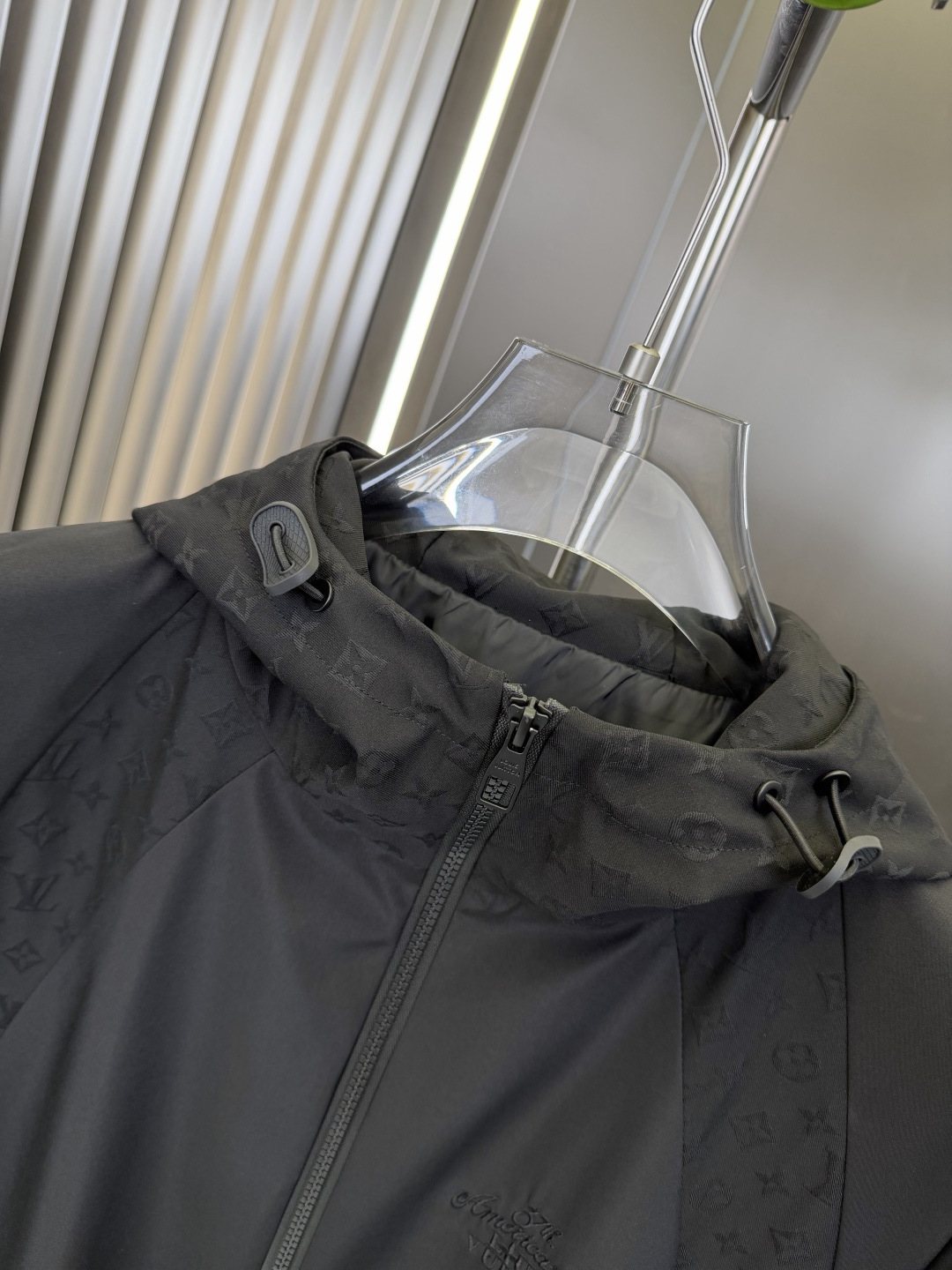 LV Tonal Panel Hooded Zip-Front Jacket