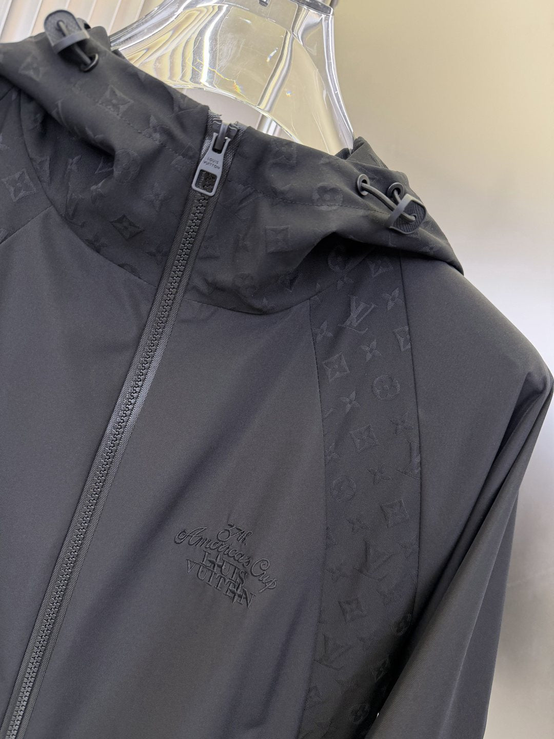 LV Tonal Panel Hooded Zip-Front Jacket