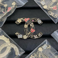 18K Chanel Black & Red Heart Brooch Yellow Gold-Colour Hardware