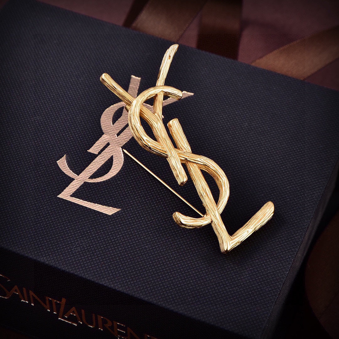 18K YSL Vintage Brooch Yellow Gold-Colour Hardware