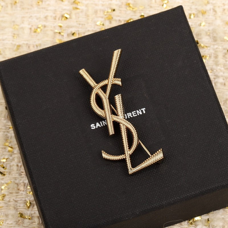 18K YSL Stripe Gold Brooch Yellow Gold-Colour Hardware