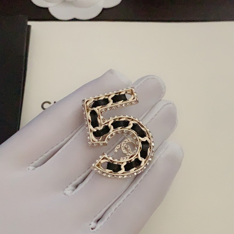 18K Chanel No.5 Leather Diamond Brooch Yellow Gold-Colour Hardware