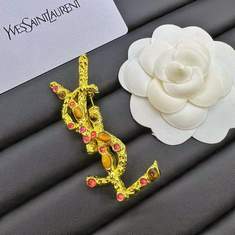 18K YSL Crystal Brooch Yellow Gold-Colour Hardware