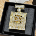 18K Chanel Perfume Bottle Crystals Brooch Yellow Gold-Colour Hardware