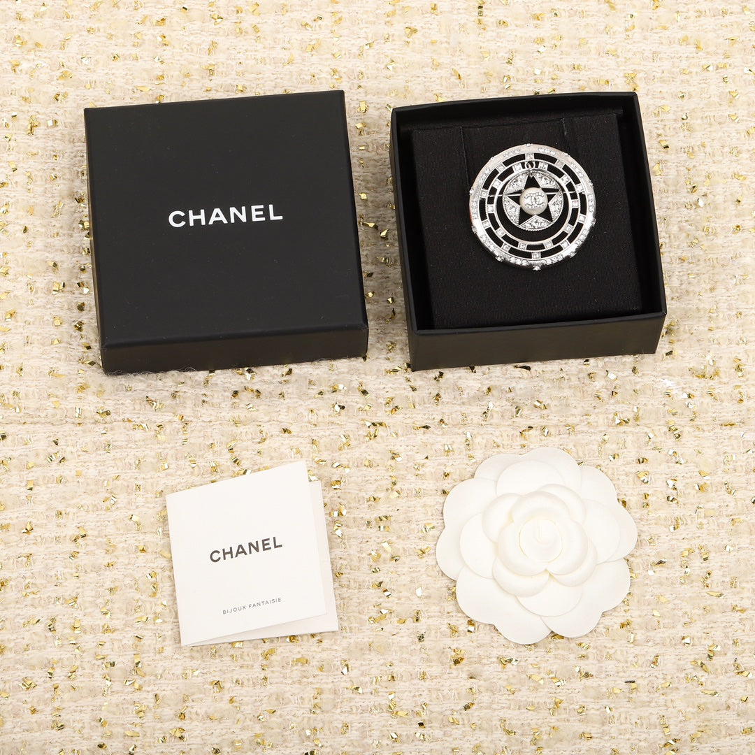 18K Chanel Black Diamonds Brooch White Gold-Colour Hardware