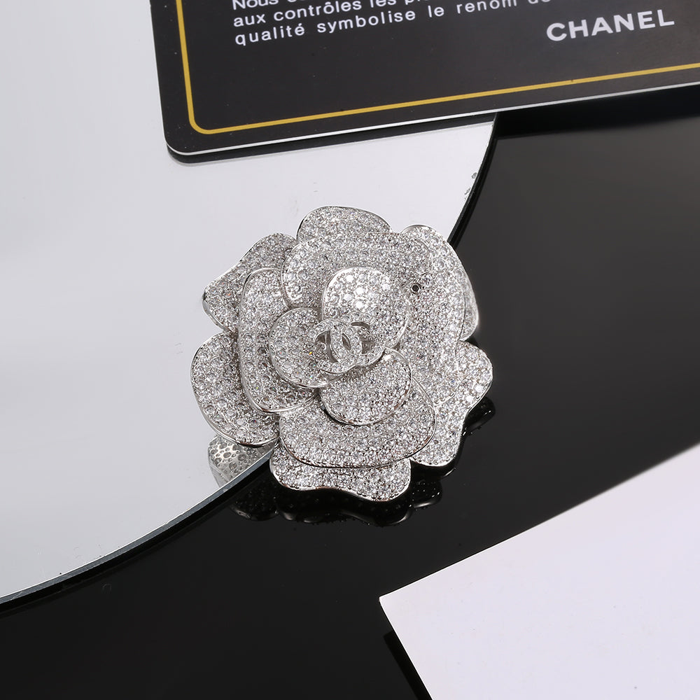 18K Chanel Camellia Diamonds Brooch White Gold-Colour Hardware