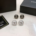 18K  Chanel Black & White Diamond Gold Earrings
