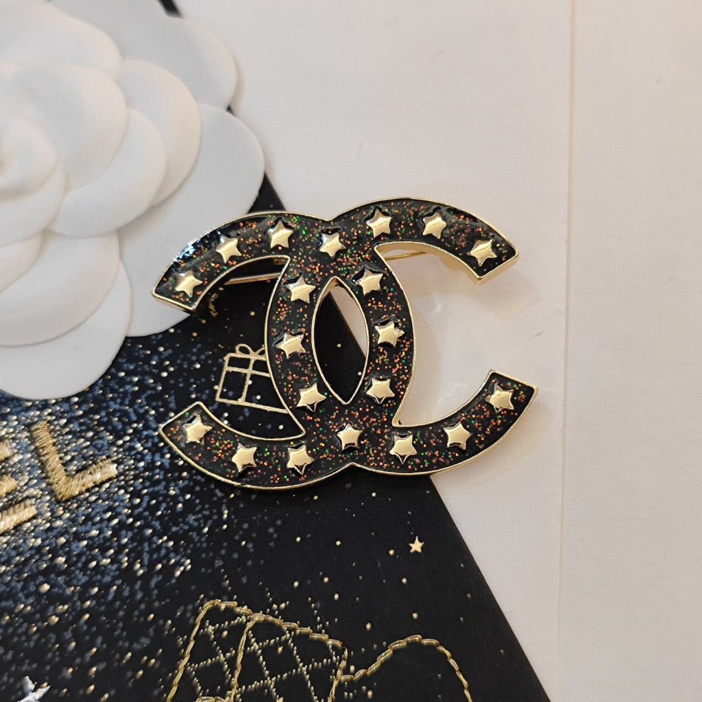 18K Chanel Black Star Brooch Yellow Gold-Colour Hardware
