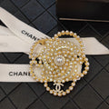 18K Chanel Camellia Pearl Brooch Yellow Gold-Colour Hardware