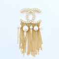 18K Chanel Pearl Tassel Brooch Yellow Gold-Colour Hardware