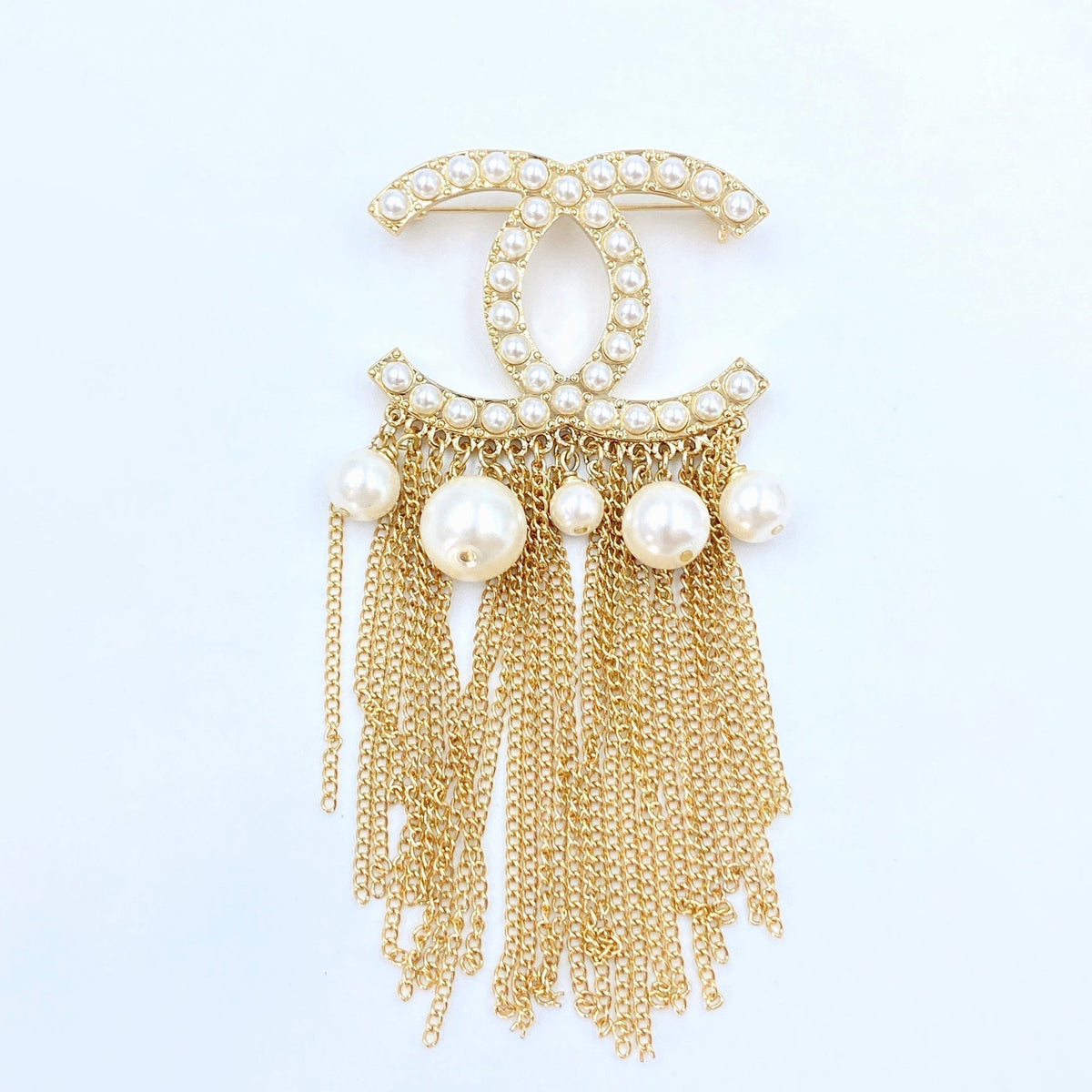18K Chanel Pearl Tassel Brooch Yellow Gold-Colour Hardware