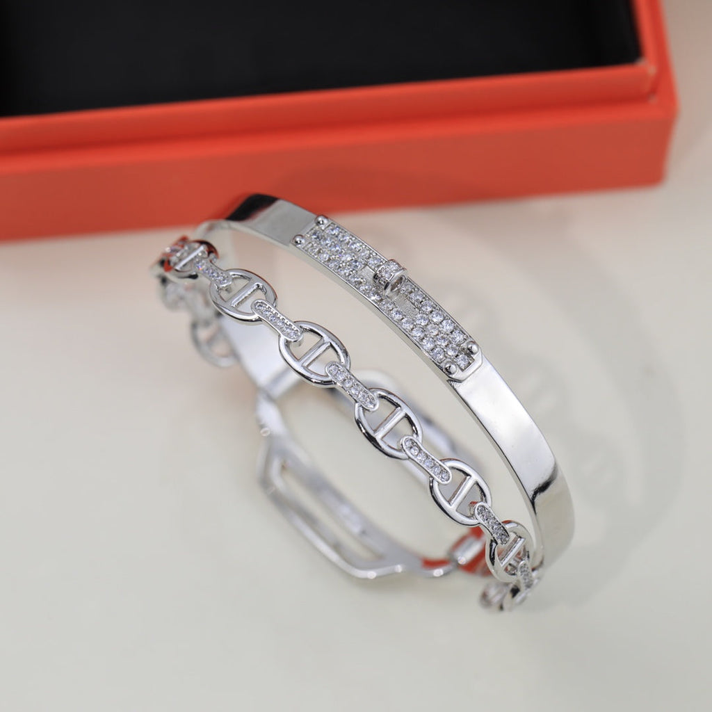 18K Kelly Double Tour Diamond Hermes Bracelet