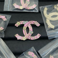 18K Chanel Pink & Black Heart Brooch Yellow Gold-Colour Hardware