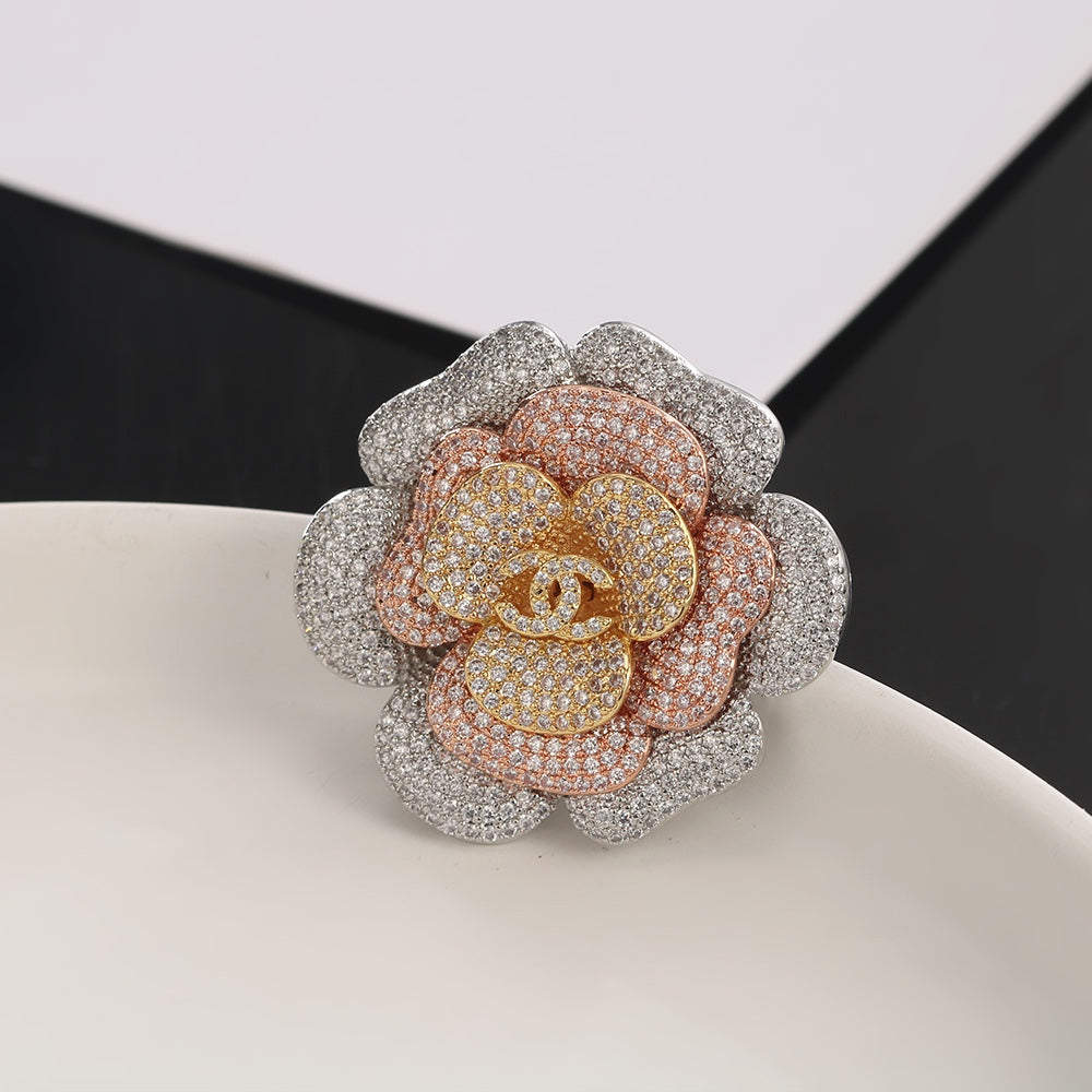 18K Chanel Camellia Pink Diamonds Brooch White Gold-Colour Hardware