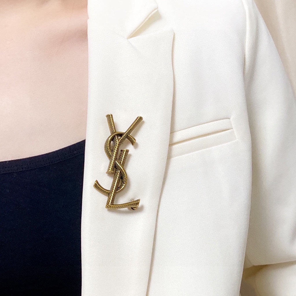 18K YSL Classic Brooch Yellow Gold-Colour Hardware
