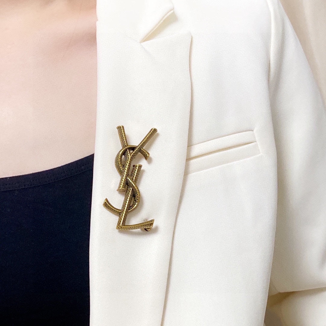 18K YSL Classic Brooch Yellow Gold-Colour Hardware