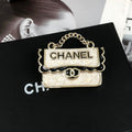 18K Chanel White Bag Brooch Yellow Gold-Colour Hardware