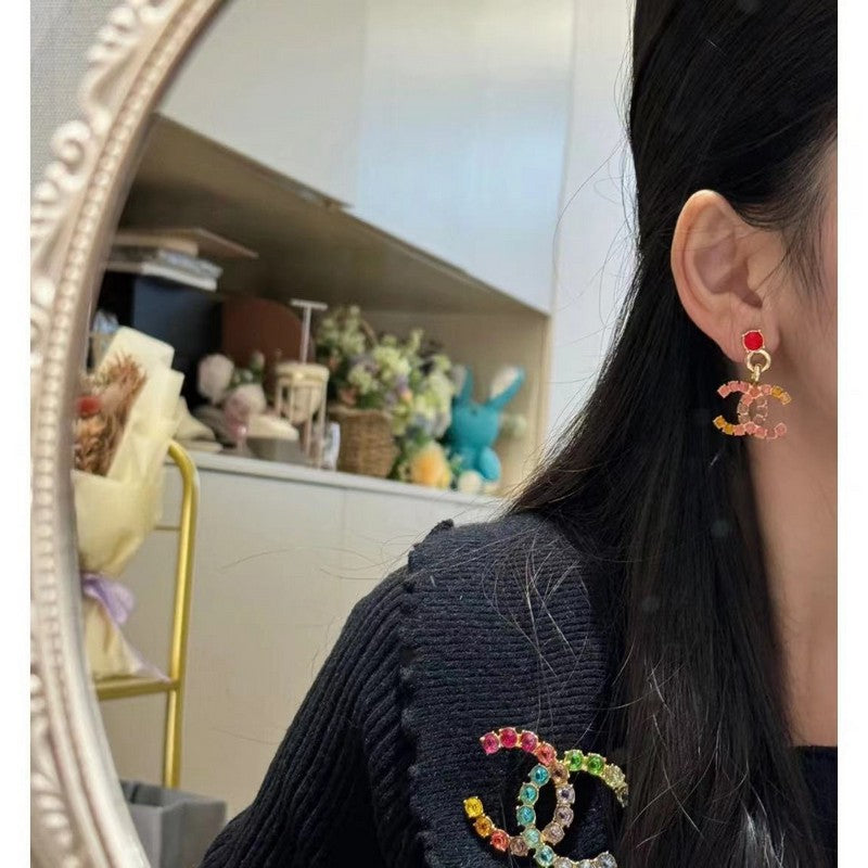 18K Chanel Color Crystal Brooch Yellow Gold-Colour Hardware