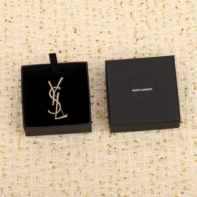 18K YSL Stripe Gold Brooch Yellow Gold-Colour Hardware