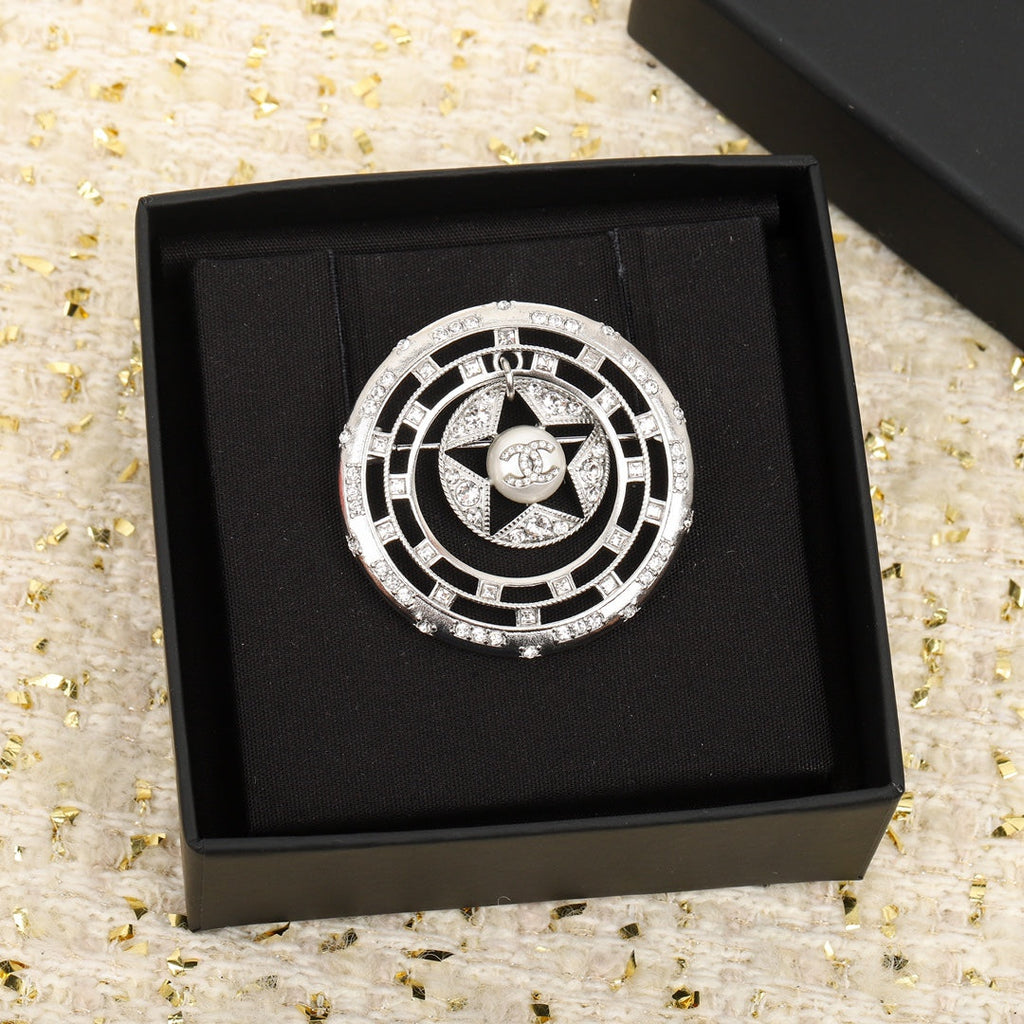 18K Chanel Black Diamonds Brooch White Gold-Colour Hardware