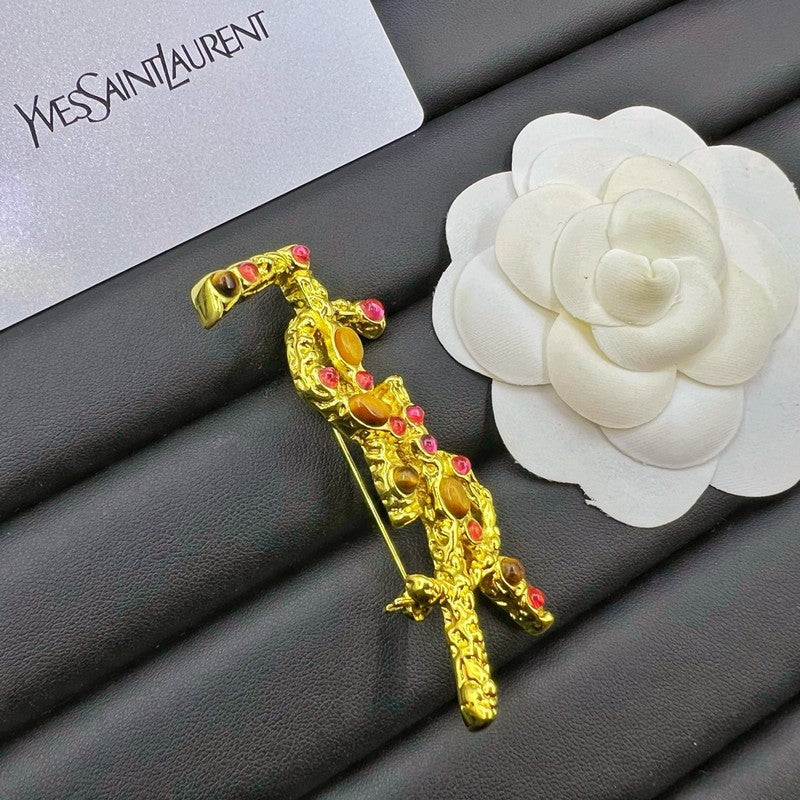 18K YSL Crystal Brooch Yellow Gold-Colour Hardware