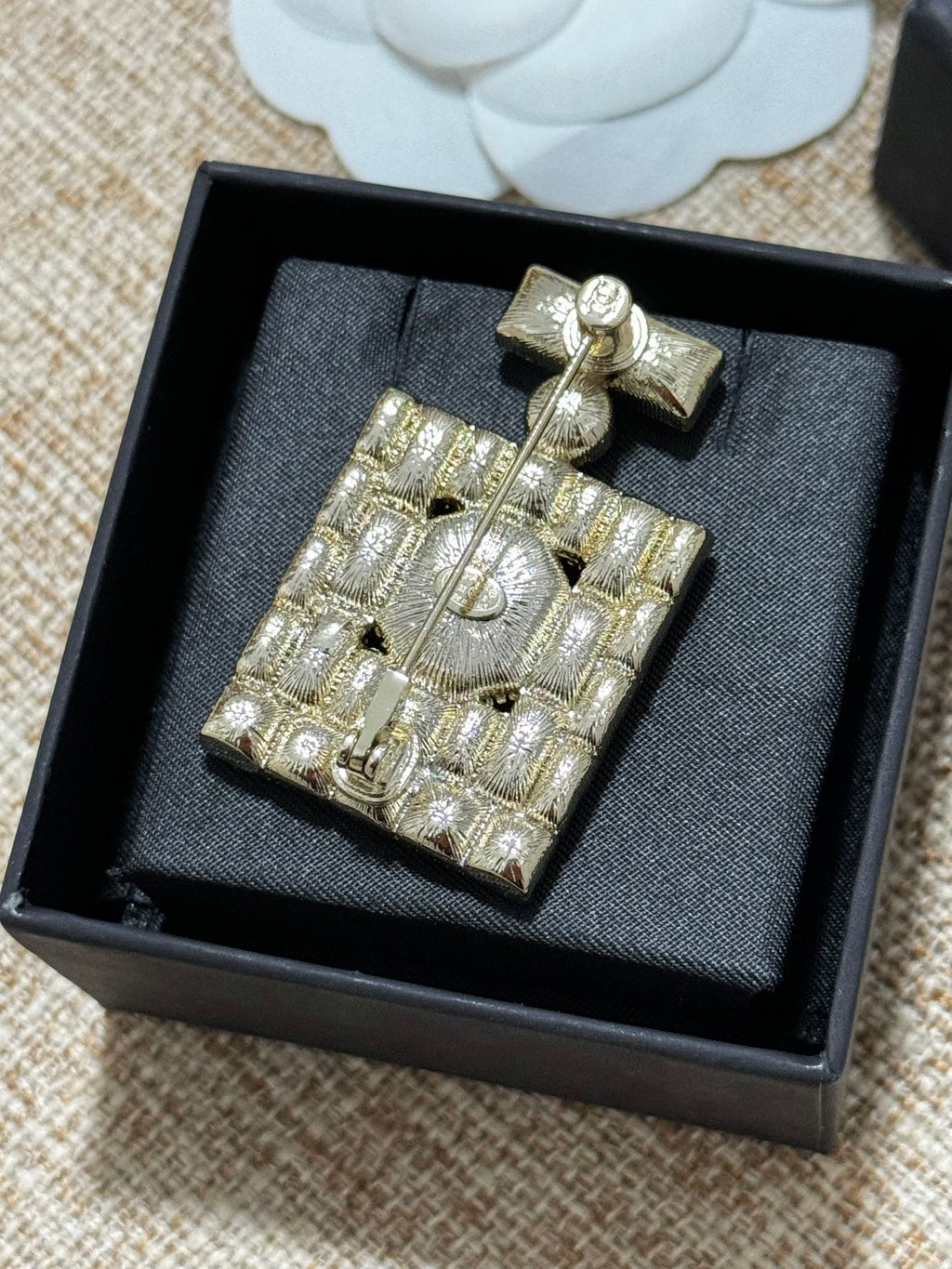 18K Chanel Perfume Bottle Crystals Brooch Yellow Gold-Colour Hardware