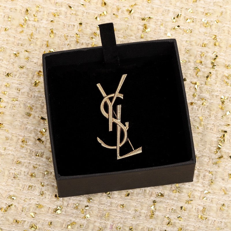 18K YSL Stripe Gold Brooch Yellow Gold-Colour Hardware