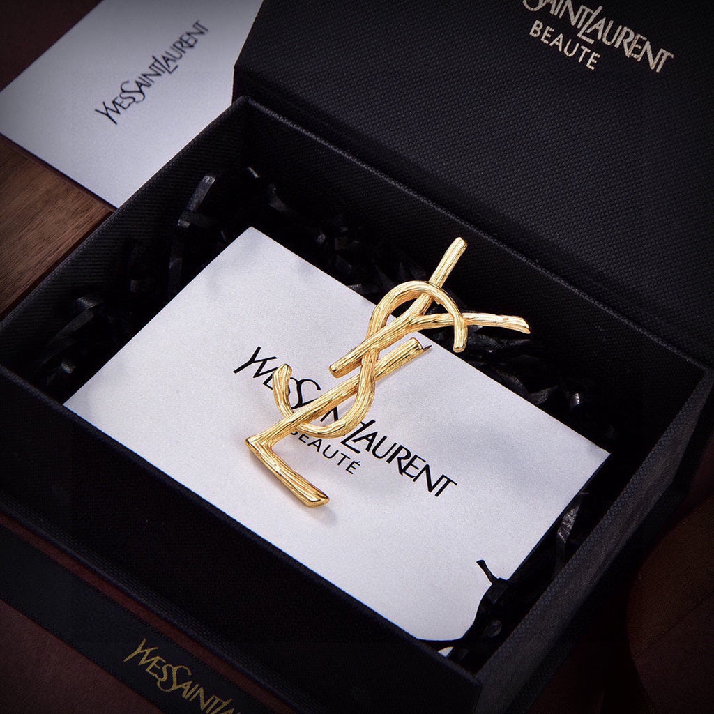 18K YSL Vintage Brooch Yellow Gold-Colour Hardware